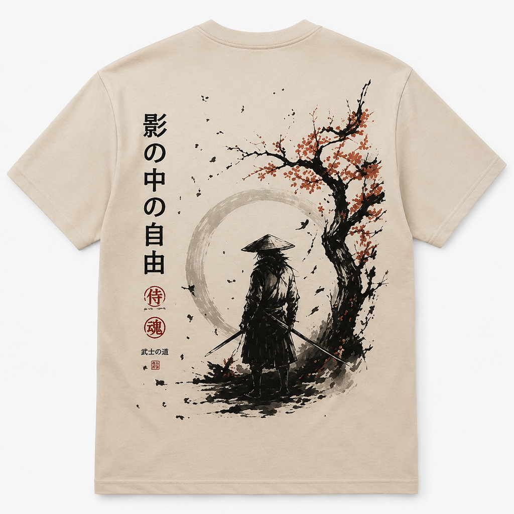 Japanese Samurai Oversized Graphic T-Shirt – Beige