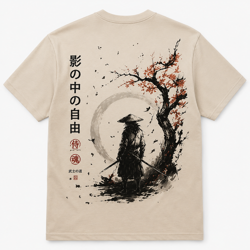 Japanese Samurai Oversized Graphic T-Shirt – Beige