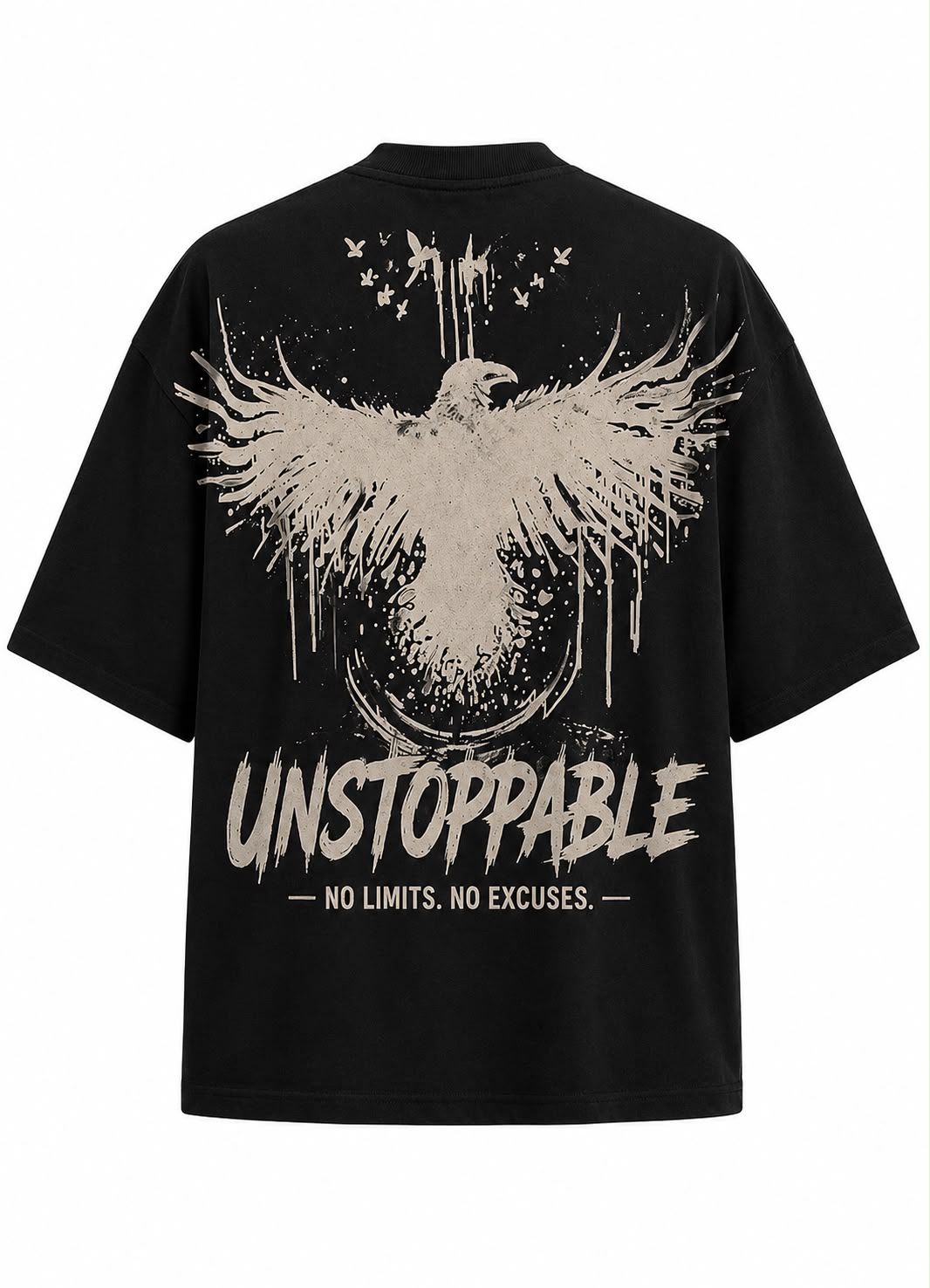 Unstoppable Eagle Oversized Graphic T-Shirt for Men | Premium Cotton Back Print | Black